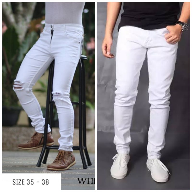 Celana jeans putih pria jumbo simple slimfit jeans premium original big size S-5XL 27-42 celana jeans putih sobek pria celana putih celana sobek celana jumbo celana besar celana jeans jumbo celana jeans besar