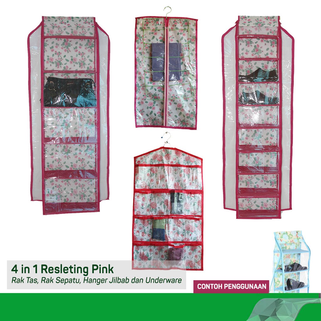 Hanging Bag Organizer Rak Tas Gantung Gantungan Susun MOTIF BUNGA Retsleting HBO HSO HJO Promo