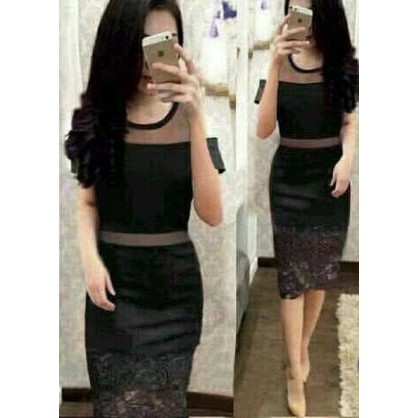 SALE Dress Hillary Tile Lace - Hijau Tosca Fashion