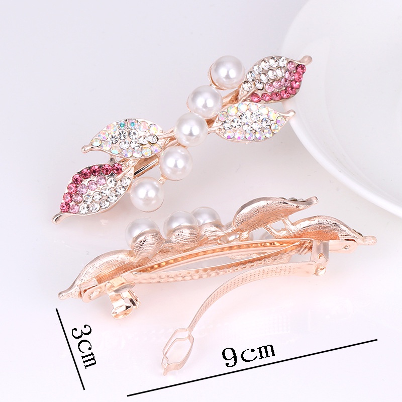 Korean Pearl Rhinestone Bow Hairpin Simple Ladies Headdress Spring Horizontal Clip Ponytail Hair Ornament Sexy Girl Jewelry