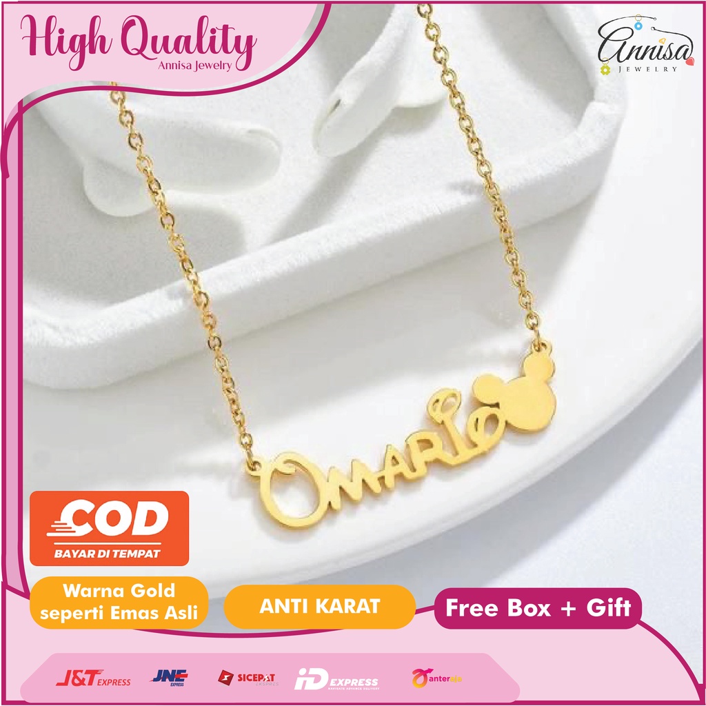 Kalung Nama Mickey Simple Gold/ Silver Titanium Antikarat