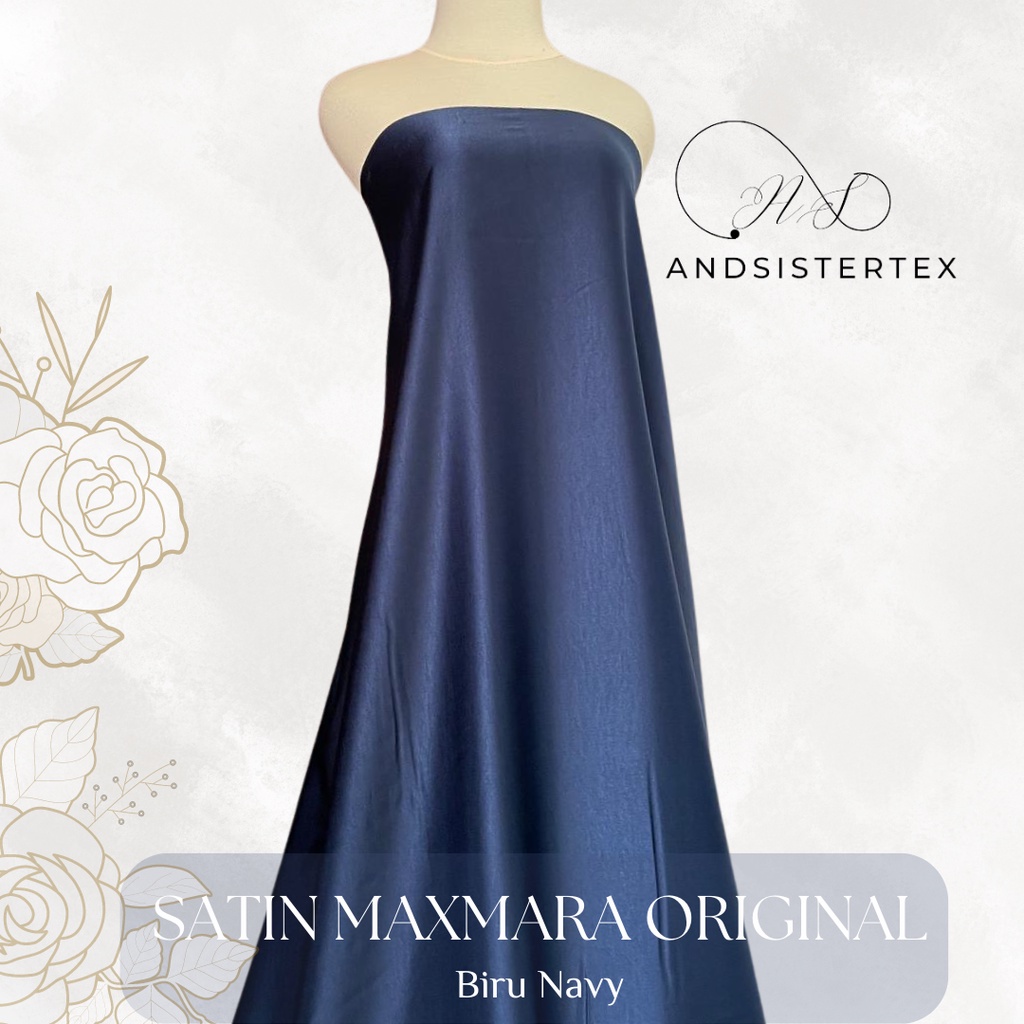 Bahan Satin Maxmara Pure Silk Original Warna Navy Blue Biru Dongker