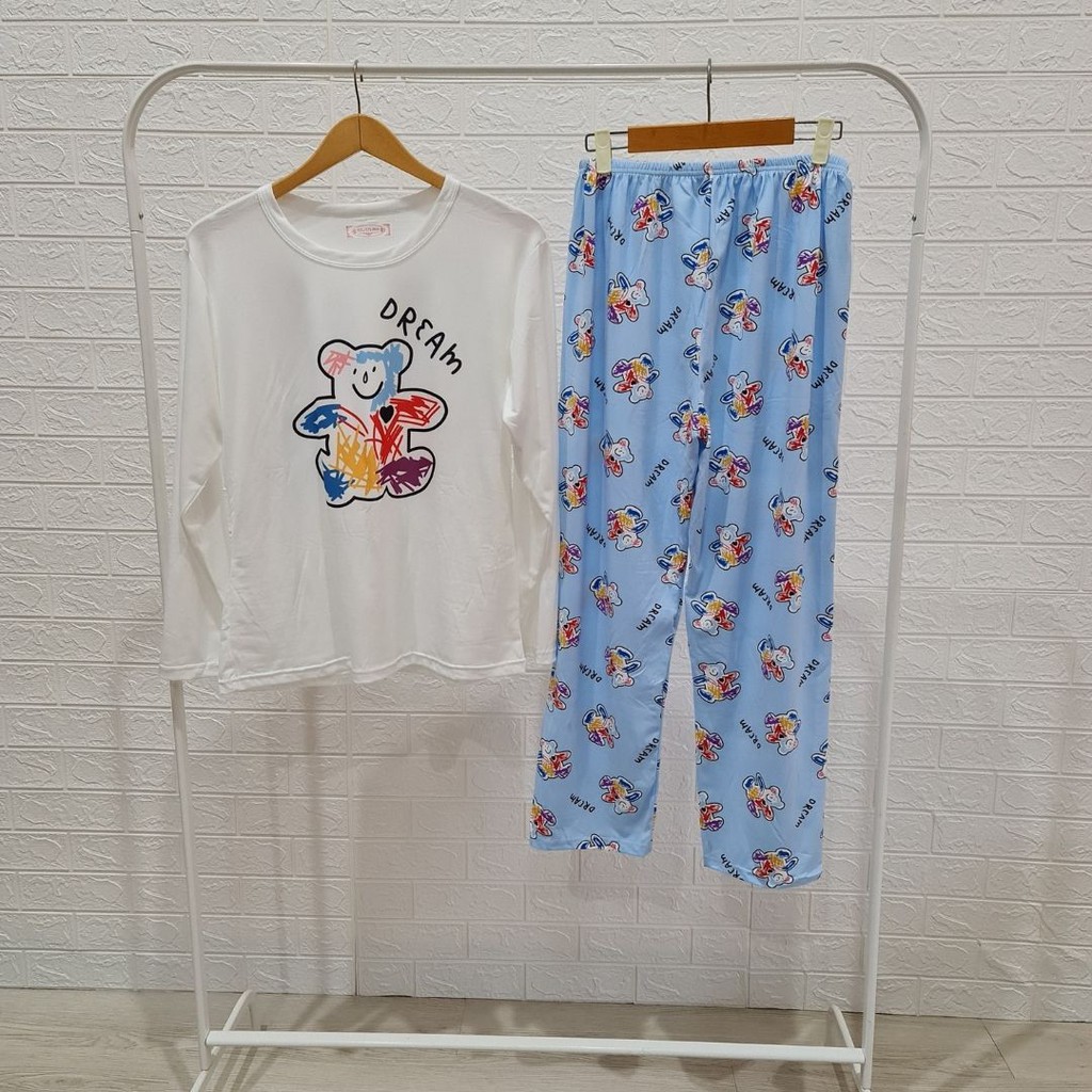 3537 kaos pajamas long dream bear one set import big baju tidur