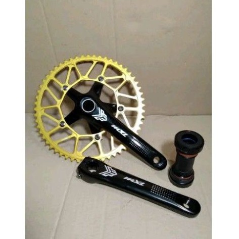 Sepeda lipat Crankset Crank Single 56t HT2 hollowtech 2 bearing warna Gold