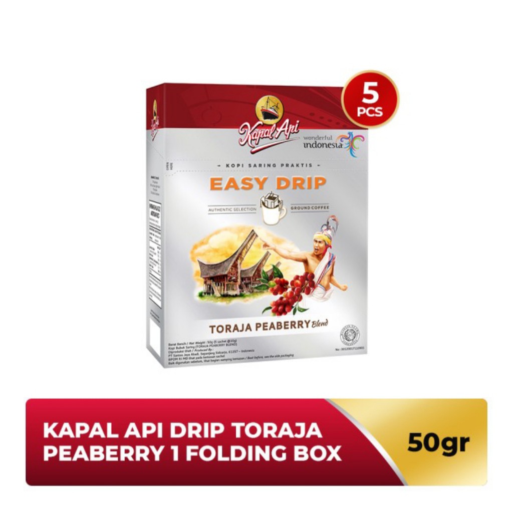 

Kapal Api Toraja Peaberry Blend Easy Drip Coffee Box (Isi 5 sachet x 10 Gram)