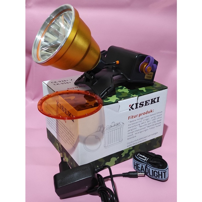 Senter Kepala Kiseki CK-938+ 100W Bisa 2 Warna Putih dan Kuning Serta Ada Korek Api - Headlamp Outdoor 100 Watt Kiseki CK-938+ Dilengkapi dengan Lensa Kuning - Senter Outdoor 2 Warna | FMS