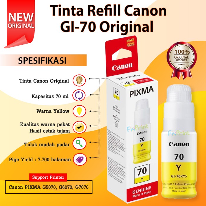 Tinta Printer Canon Original GI-70 GI 70 gi70 G5070 G6070 G7070