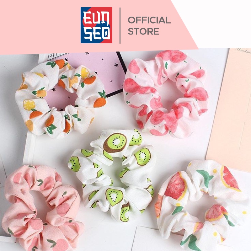 Scrunchie Ikat Rambut Wanita Fashion Korea Motif Fruit Buah Kunciran Rambut Import EUNSEO