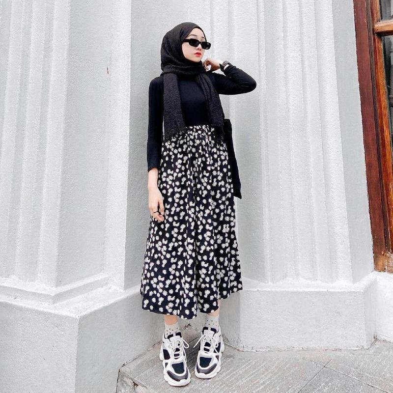 ROK MIDI SEOYOON SKIRT MOTIF BUNGA BUNGA - BAHAN TWISCONE