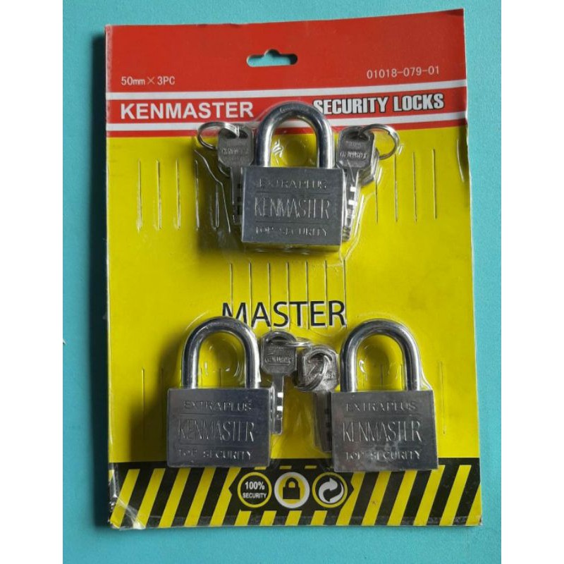 UK.50MM , isi Set 3 PCS . Kenmaster , Gembok , Kunci Gembok , Pendek , Master Key