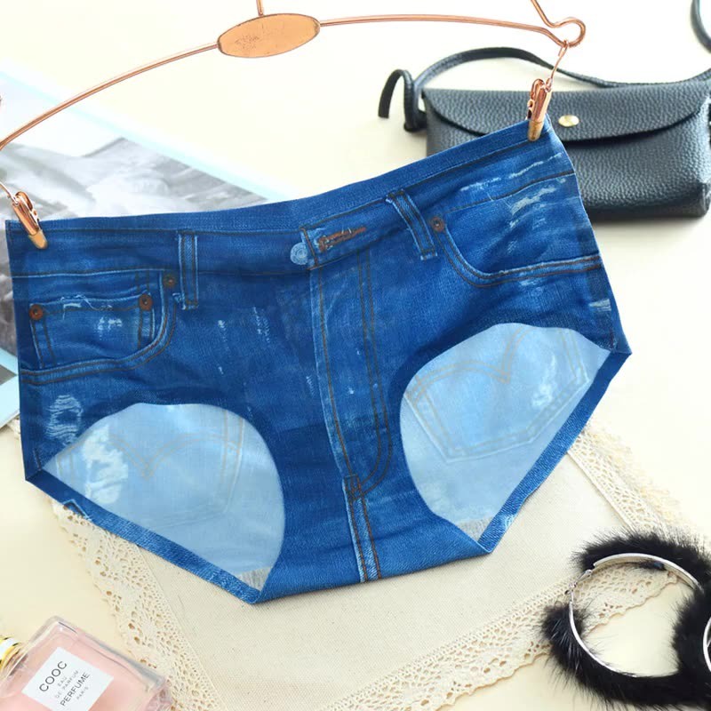 Celana Dalam Wanita 3D Motif Jeans Dick Denim Digital Printing Explosive Mulus Sutra Es One Piece