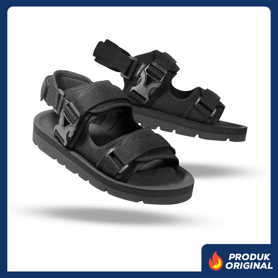 ALMOST FULL BLACK ORIGINAL x LVNATICA Sandal Casual Hitam Pria Sendal Gunung Kasual Jalan Santai Harian Main Hangout Lebaran Traveling Fashion Distro Remaja Dewasa Outdoor Adventure Premium Travelling Footwear Tali 2 3 Strap Keren Terbaru Kekinian Branded