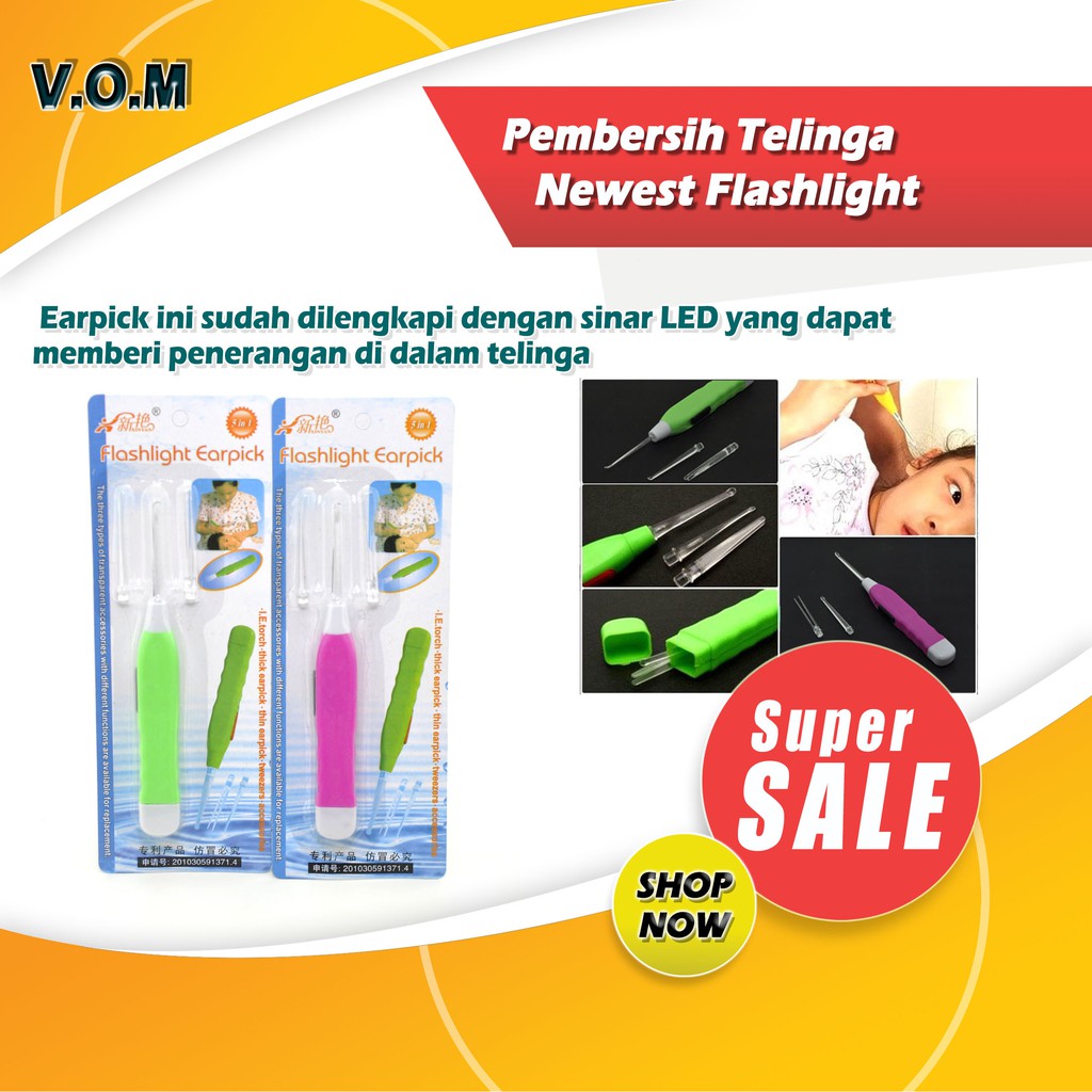 VOM Pembersih Telinga Newest Flashlight Earpick Korek Kuping Nyala - 0393