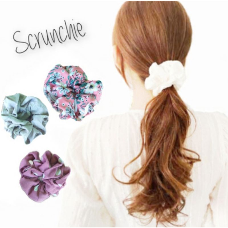 Kunciran Rambut Ikat Rambut Cempol Scrunchie Motif Random