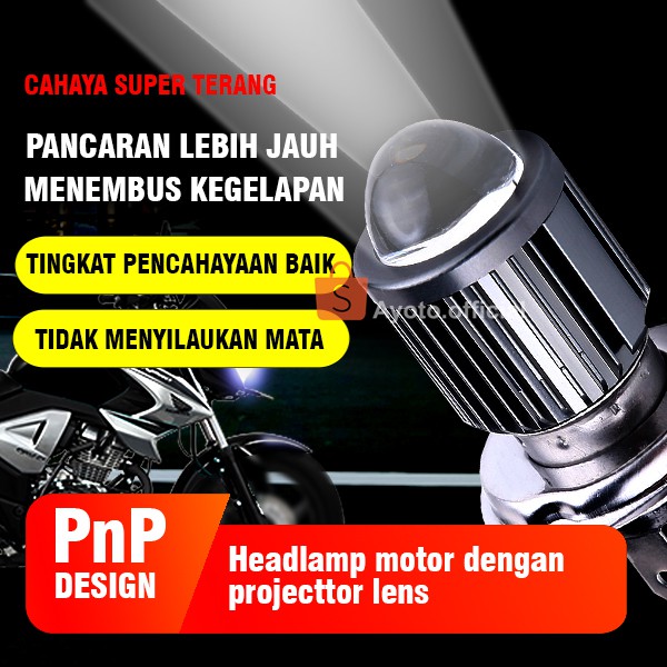 Lampu LED Motor Depan Projie Socket H4 Vixion AYOTO M3A PRO Hi/Lo 2Warna Arus AC DC PNP Watt 18+18