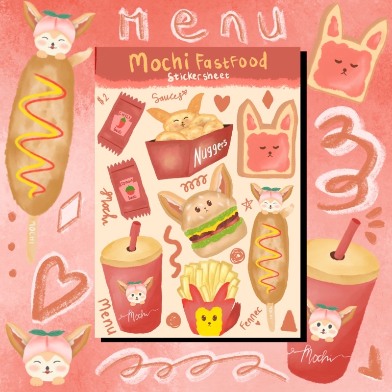 

Mochi Fennec fox Fast Food sticker kisscut seal sticker / sticker jurnal/ sticker deco