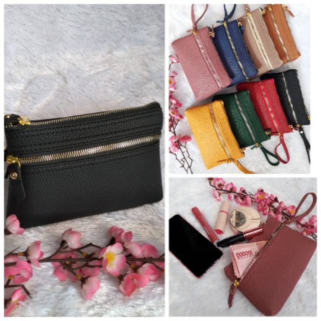 Dompet Wanita Papirut  Zipper 3 Kulit Jeruk Sintetis  20x13 COD