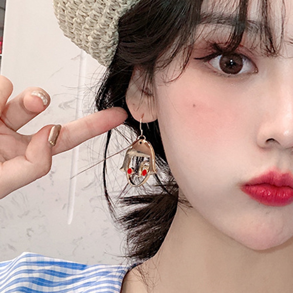 Hu Hu Hu Hu Hu Alat Bantu Pasang Kacamata♡ Anting Kait Gantung Wanita Bahan Alloy Desain Wajah Wanita Hollow Untuk Hadiah Ulang Tahun