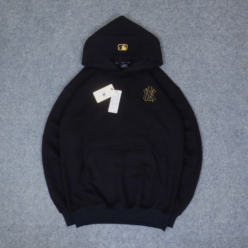 HOODIE MLB NY FULL BORDIR BLACK GOLD - JAKET SWEATER HOODIE JUMPER HYPEBEAST MLB NEW YORK LOGO BORDI