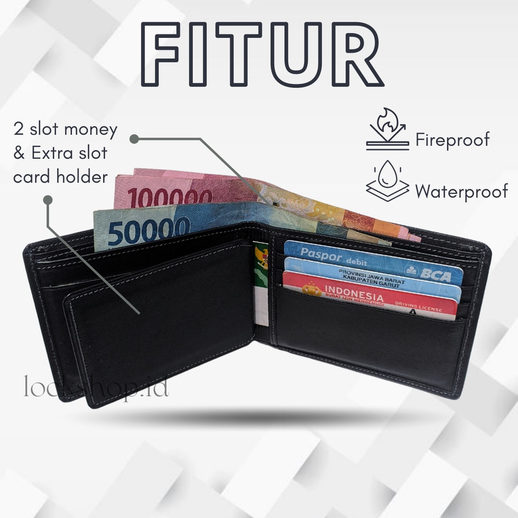 Lock Dompet Pria Kulit Asli Azure Wallet - Gratis Ukir Nama L003