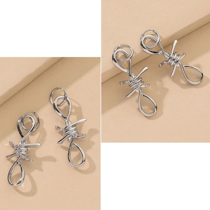 SIY  3Pcs Vintage Silver Punk Gothic Barbed Wire Brambles Chokers Necklace Bracelet Earrings Jewelry Set Men Women Jewerly