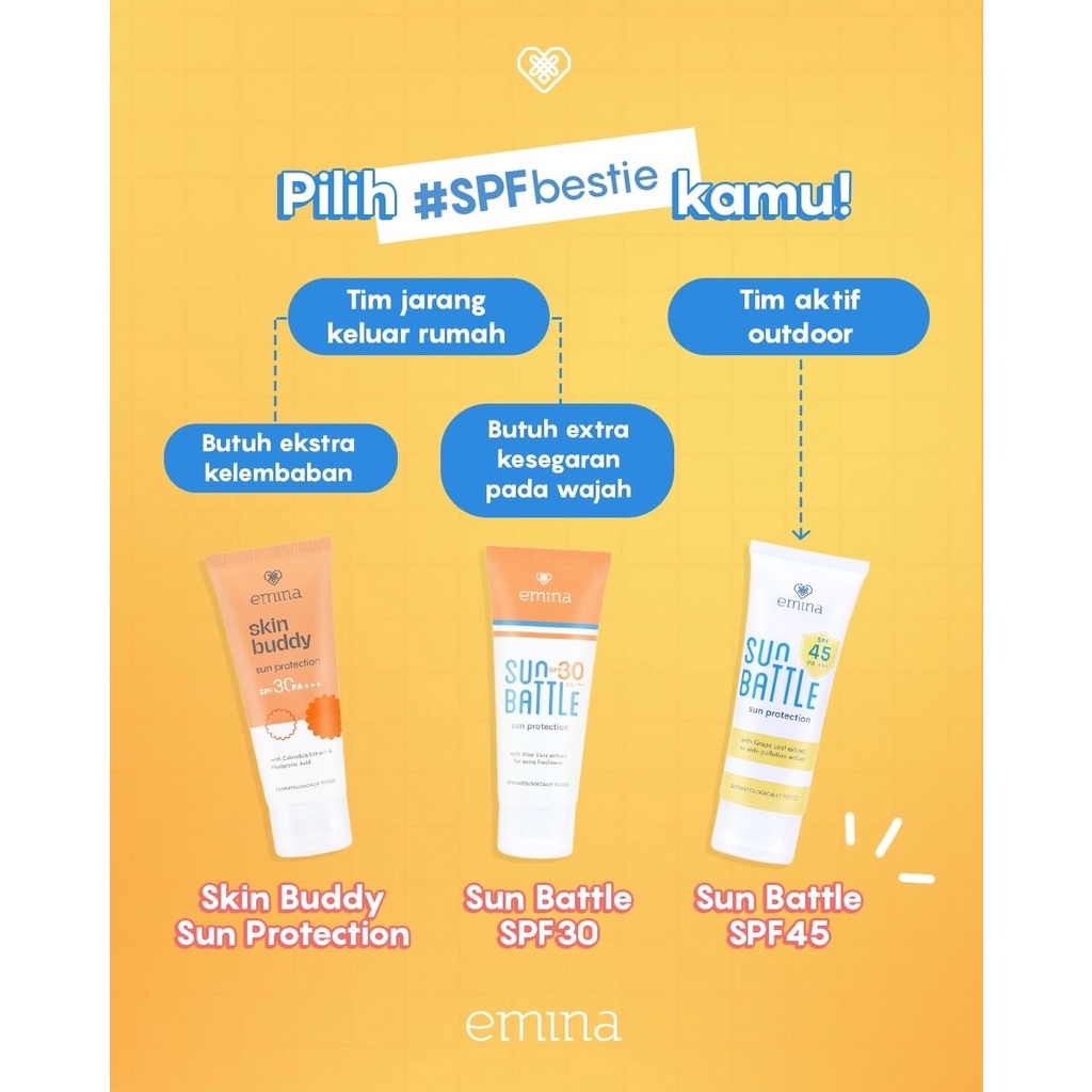 EMINA Sun Battle Sun Protection SPF 45 PA+++ Indonesia / Sunscreen Wajah 30ml / Sunblock Sunblok Tabir Surya UV UVA UVB Anti Blue Light Protector Protect Pelindung Sinar Matahari Kulit Tubuh / Gel Serum Stick Cream Lotion Skincare Face Care Series Battle