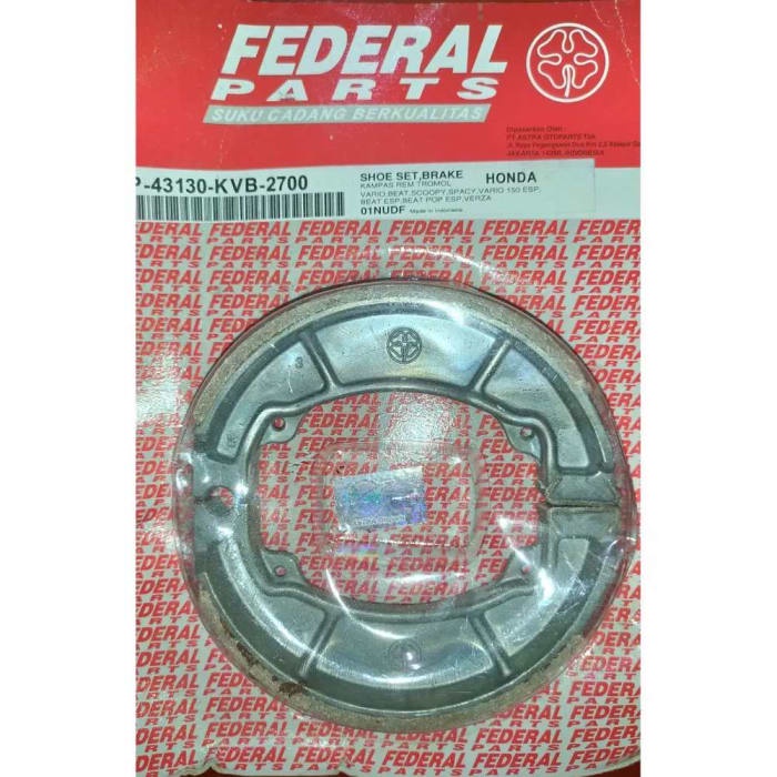 Kampas Rem Belakang Tromol - Beat Vario Spacy Scoopy 110 125 150 Pcx150 Asli Federal FP-43130-KVB-2700