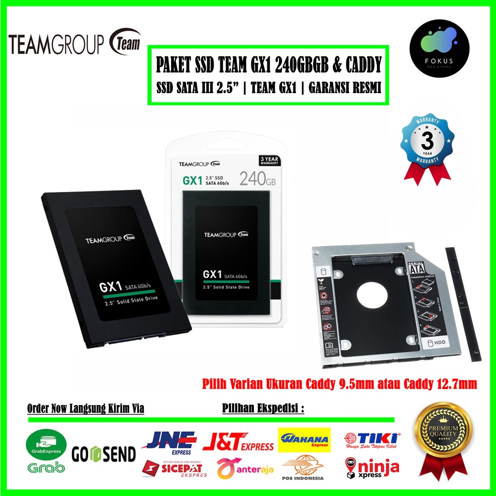 PAKET SSD DAN CADDY Team Group GX1 240GB 2.5 Inch SATA III