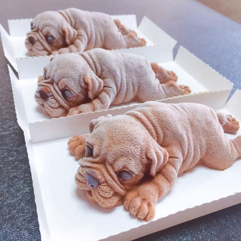 Cetakan Adonan Kue Mousse Desain Anjing 3D Bahan Silikon