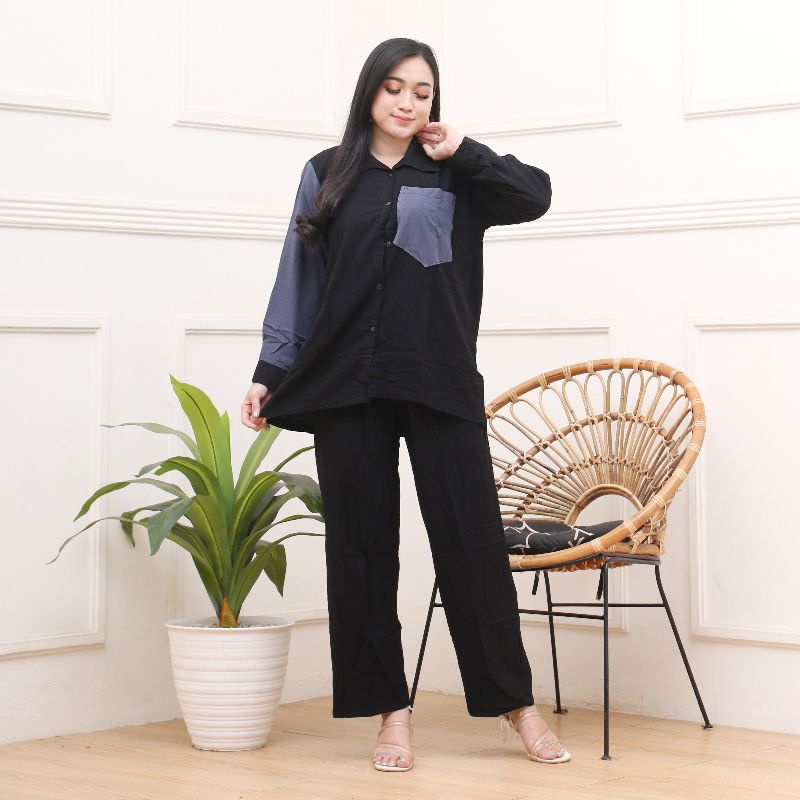 COD - ONE SET BAJU PIYAMA RAYON - SETELAN WANITA KANCING POLOS