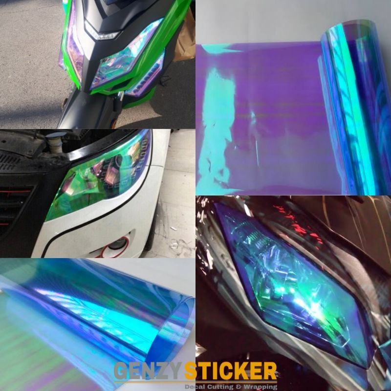 stiker lampu pelangi headlamp pelangi biru