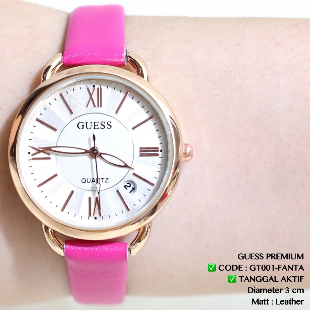 Jam tangan wanita GUESS TANGGAL AKTIF tali kulit grosir ecer termurah GT001