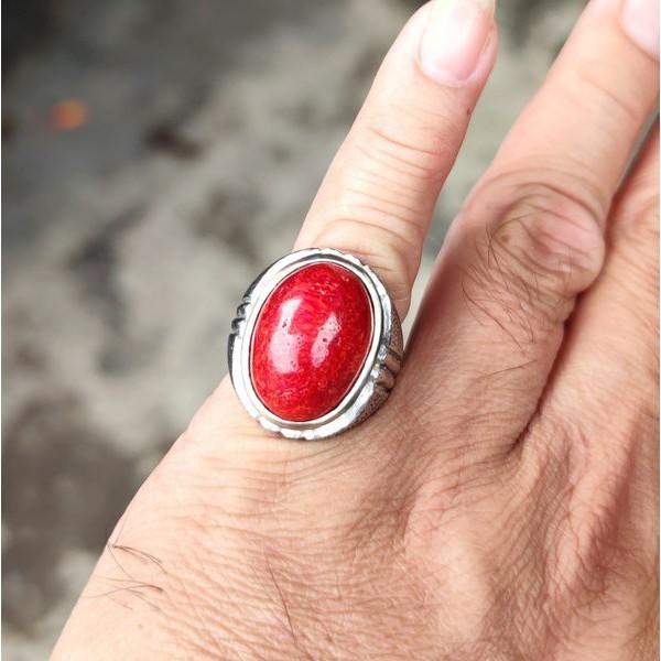 Cincin Batu Akik Natural Red Coral Merah Marjan Original