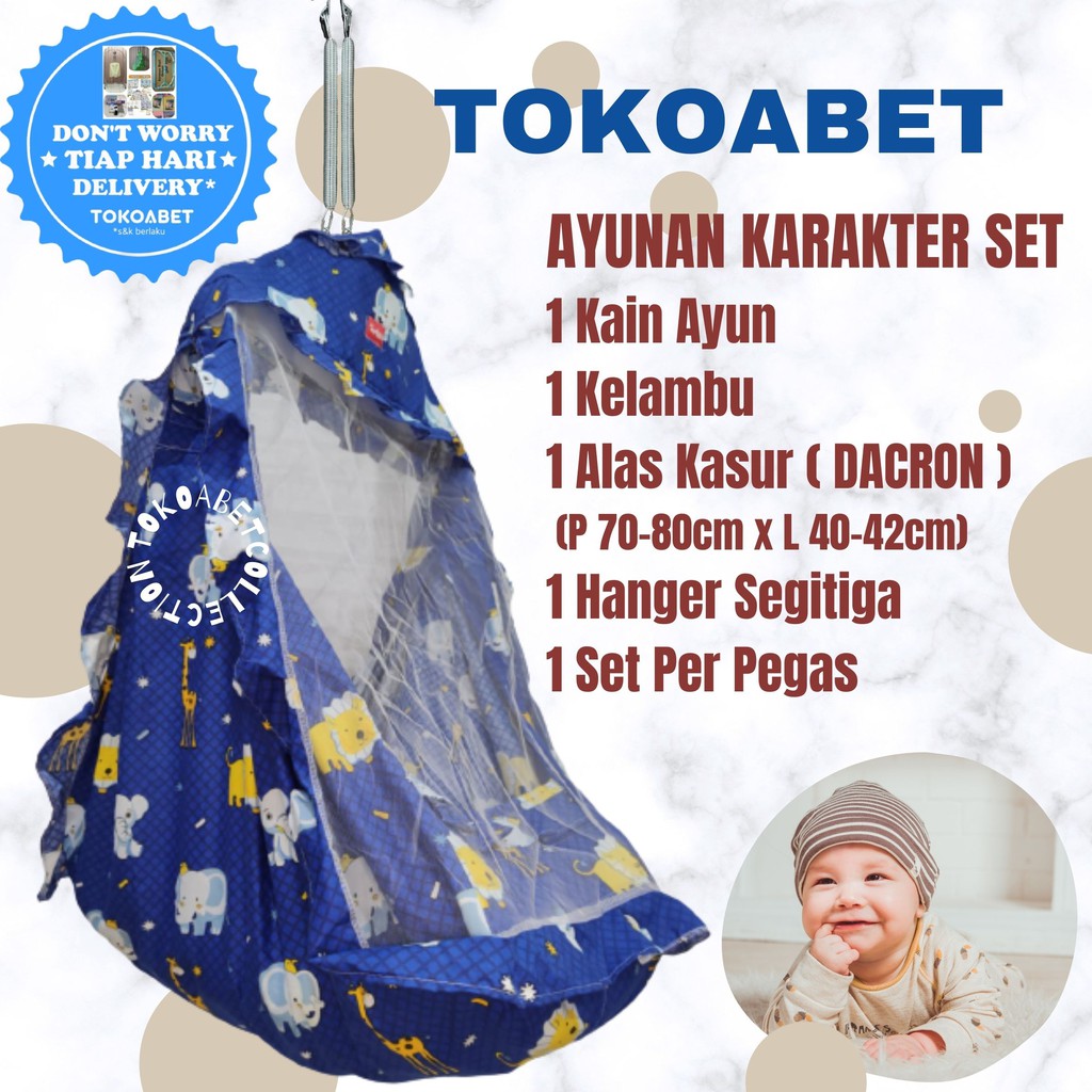 SET Ayunan Kain Karakter Manual Per Hanger Kelambu Alas Kasur Perlengkapan Tidur Bayi Baby Anak NEW VARIAN TOKOABET