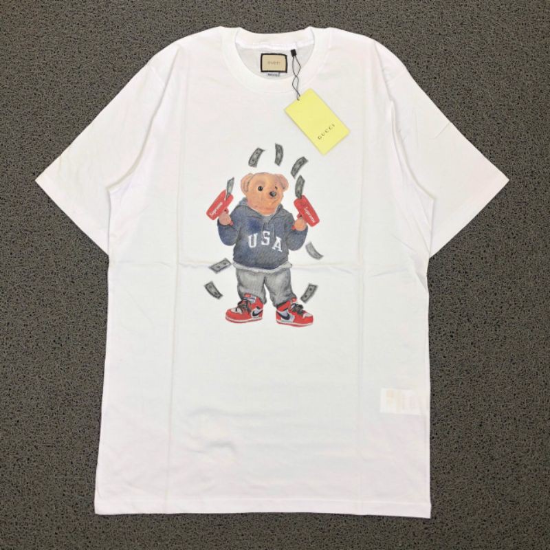 TSHIRT KAOS BAJU GUCCI HYPEBEAST BEAR WHITE LIKE ORI