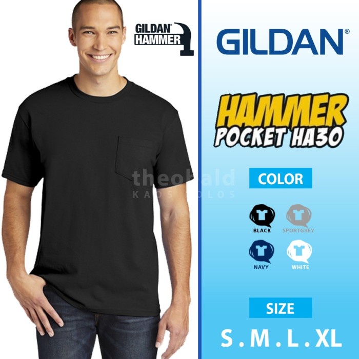 TERLARIS Kaos Polos Saku Gildan Hammer Pocket HA30 ( Color, S - M - L - XL )