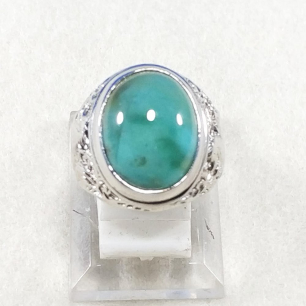 CINCIN BATU AKIK NATURAL CHRYSOPRASE CHALCEDONY GARUT INCLUDE MEMO RING PERAK HANDMADE