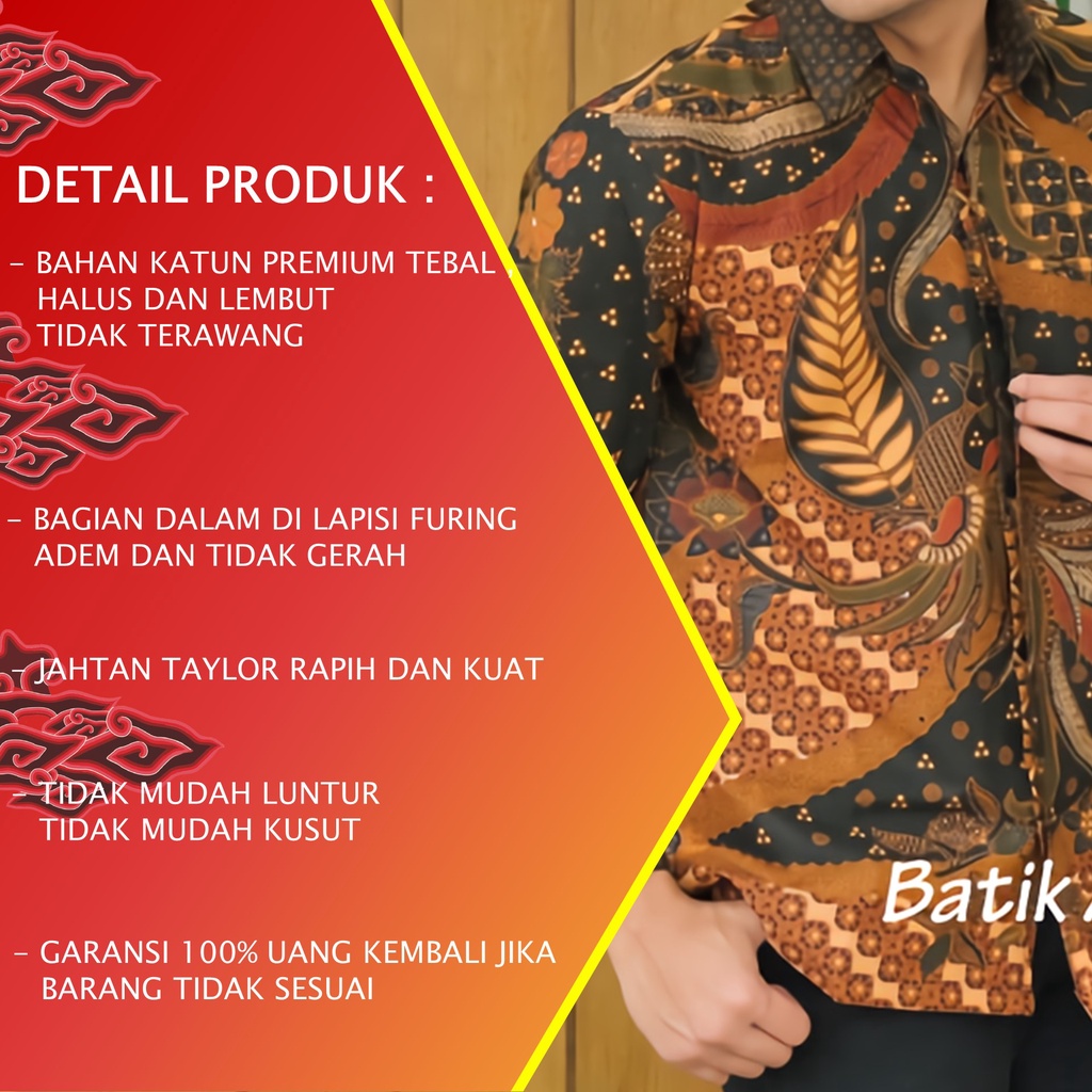 BAJU BATIK PRIA LENGAN PANJANG PREMIUM SOLO PRIA MOTIF NITIK KOMBINASI REGULAR FURING BAHAN KATUN PRINT ALUNA PCW 091