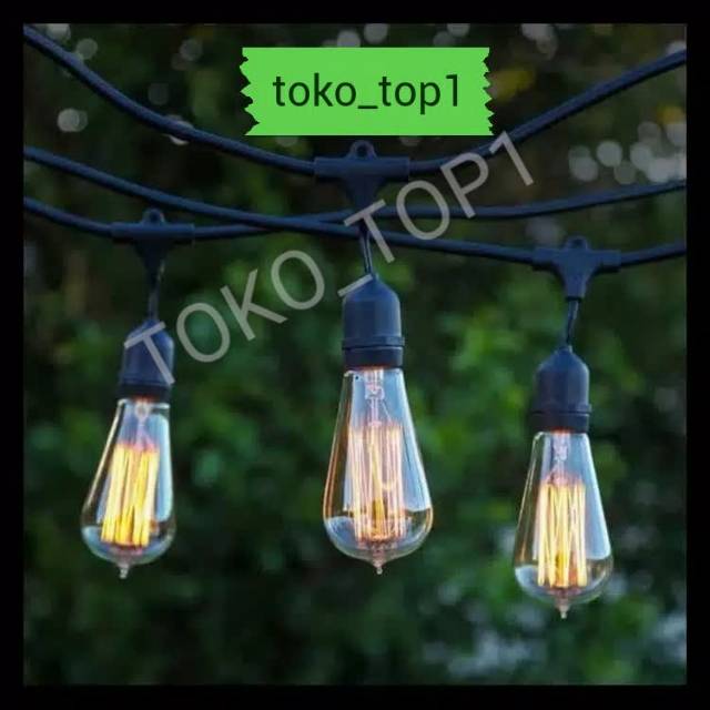 Kabel fitting lampu cafe gantung 10m 20 m dekorasi outdoor fitting/ Fitting Lampu Outdoor E27 10m- 10Fitting/10m 15fiting/super murah