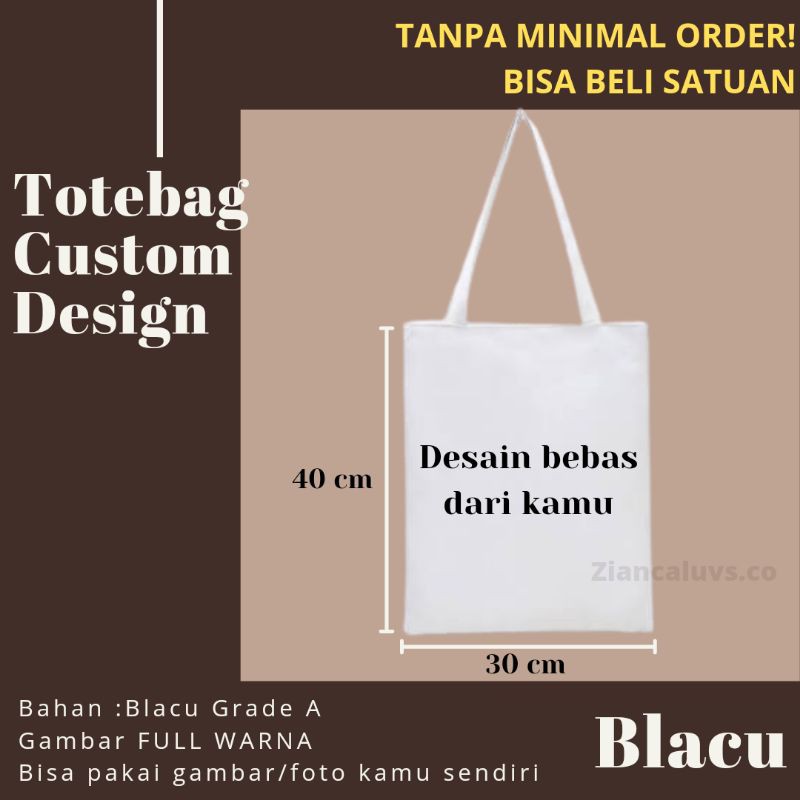 Totebag Custom Blacu Print Satuan (30x40 cm)