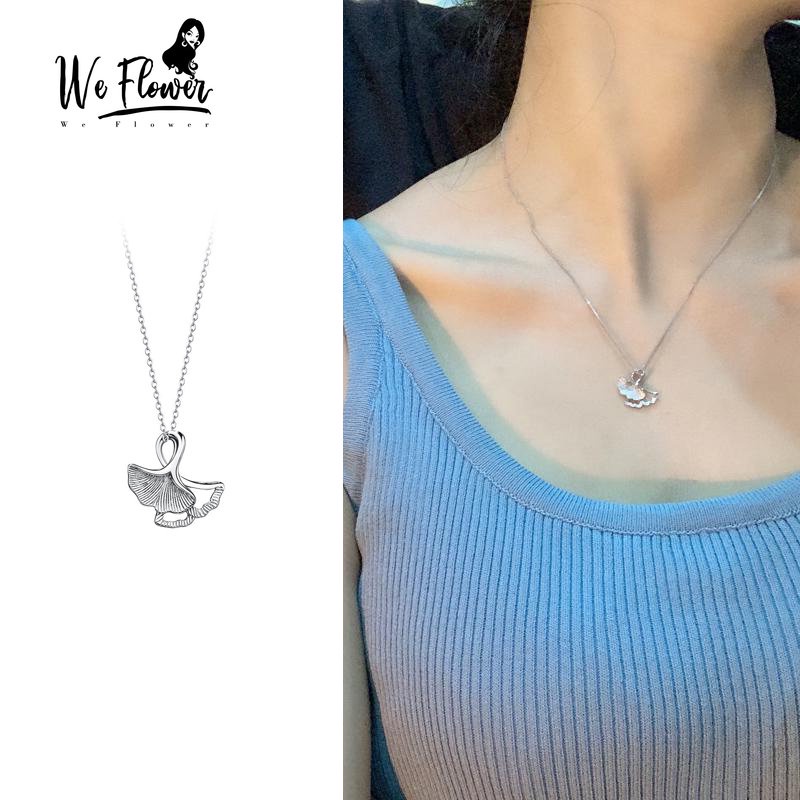 We Flower Kalung Rantai Klavikula Silver S925 Hias Liontin Daun Ginkgo Hollow Gaya Korea Untuk Wanita