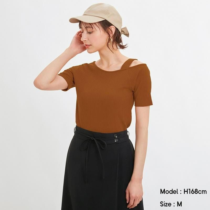 GU UN*QLO KATUN RIB ONE SHOULDER TOP/BLOUSE WANITA