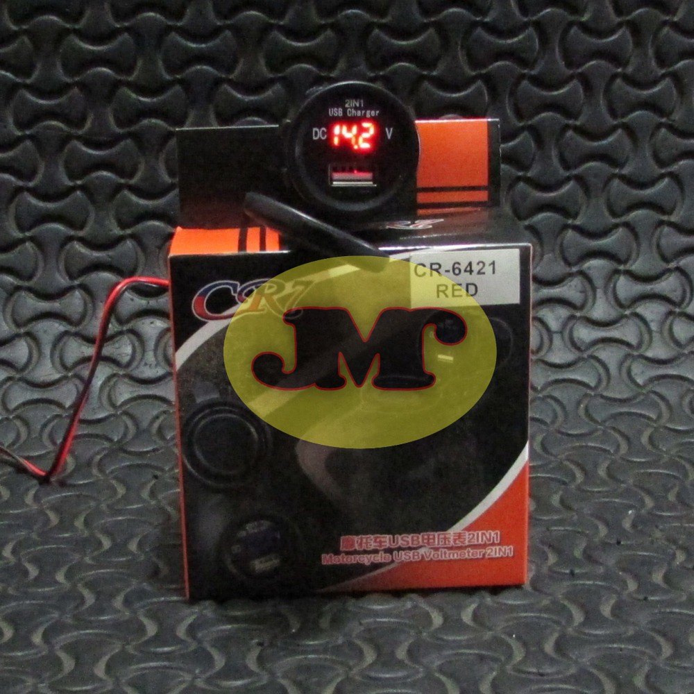 Voltmeter Plus Charger USB Motor Plus Kabel Volt Meter Pengukur Aki Universal Honda Yamaha Suzuki CR