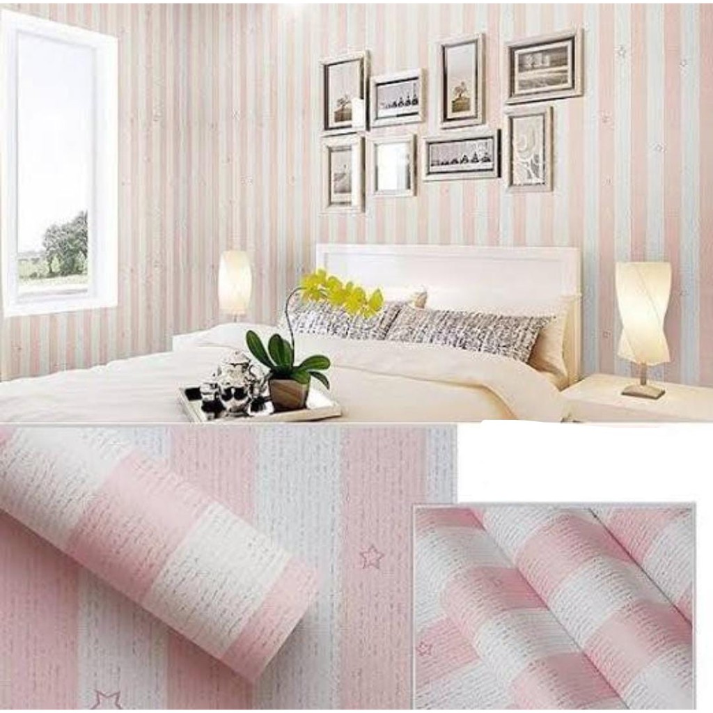 WALLPAPER STIKER DINDING.CORAK SALUR BINTANG PINK