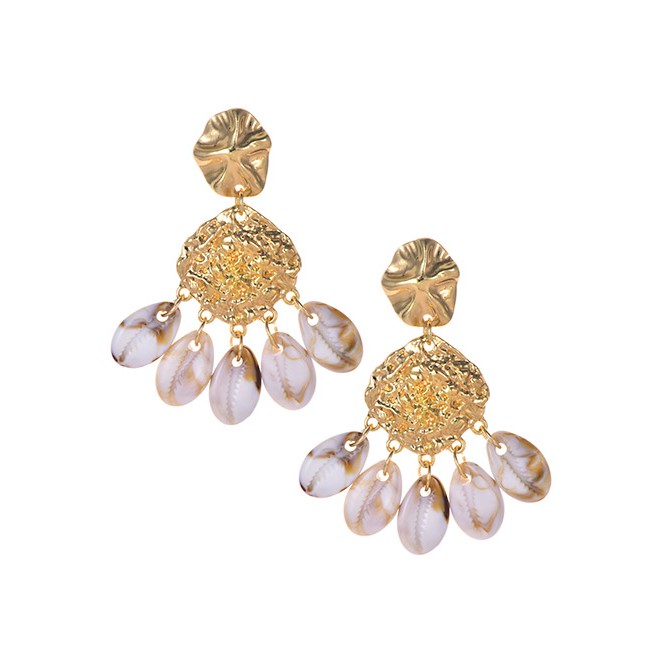 LRC Anting Tusuk Fashion Gold Alloy Resin Shell Tassel Earrings F49509