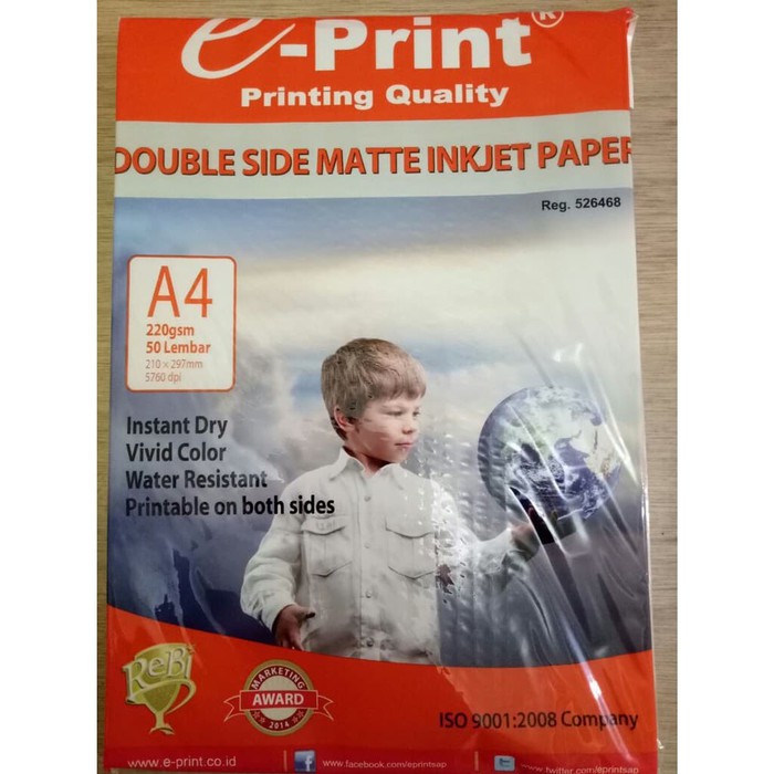 Eprint Kertas Foto Double Side Matte Inkjet Paper A4 220gsm isi 50lmbar