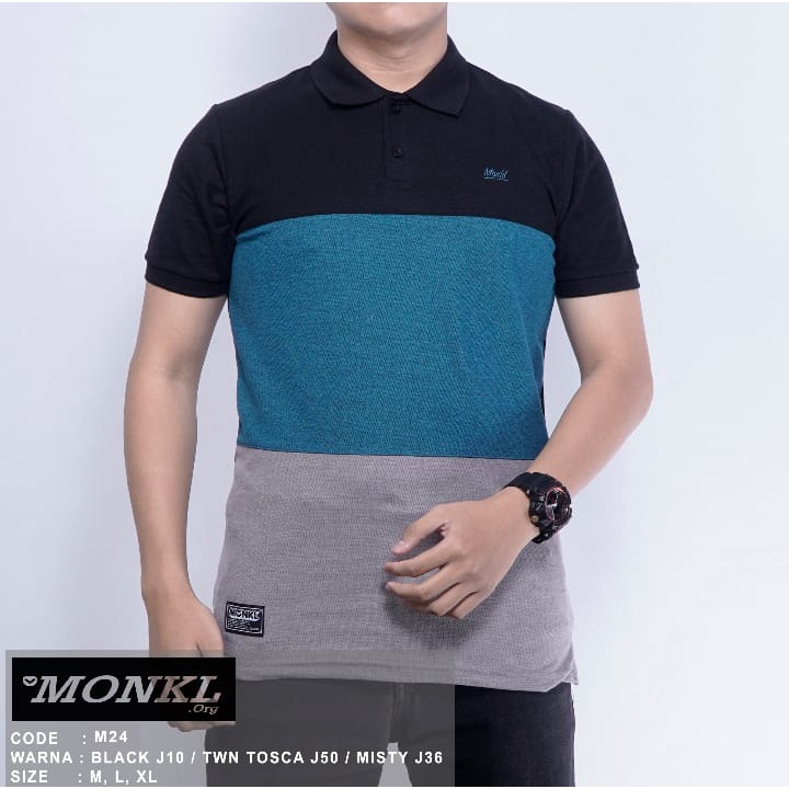 BAJU KAOS DISTRO PRIA KOMBINASI 3 WARNA MEREK MONKL BAHAN KUALITAS PREMIUM M-24
