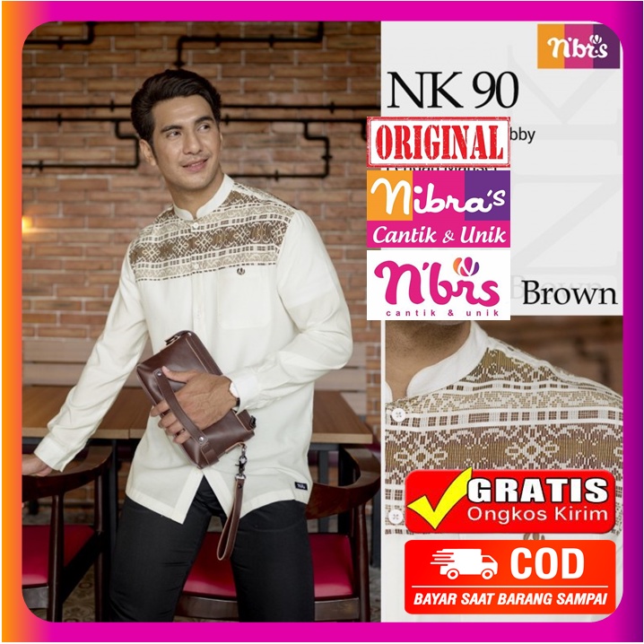 Baju Koko Nibras Dewasa Pria Lengan Panjang Coklat Brown Terbaru 2022 Ori Original Promo Diskon NK90