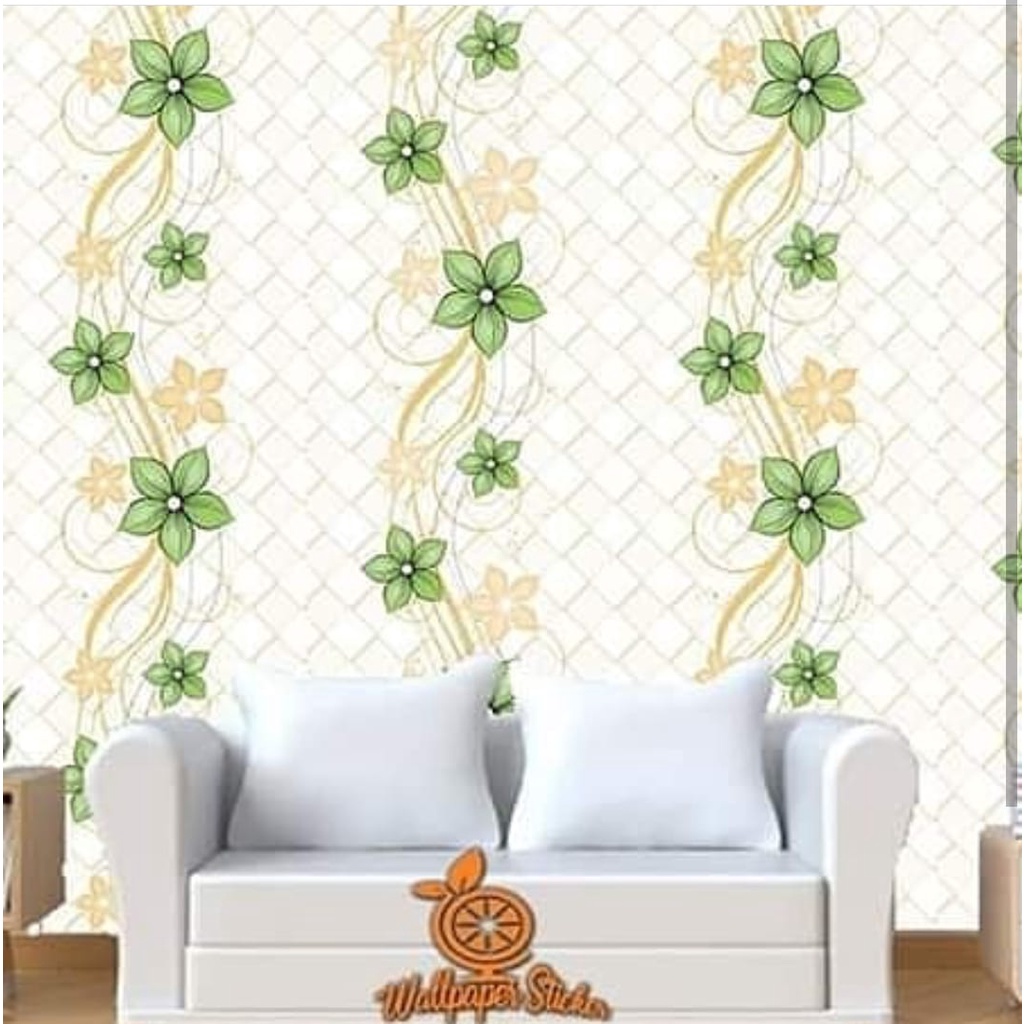 WALLPAPER DINDING stiker UKURAN 45 CM X 9.5 M/10 M Bunga Bintang Hijau