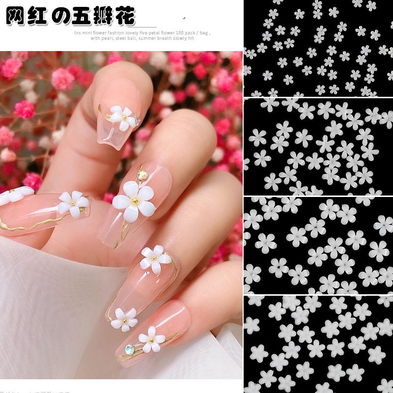 LITTLE FLOWER 3D WEDDING NAILS HIASAN BUNGA PUTIH NAIL ART MIX SIZED FLOWER INSTANT 3D WEDDING NAILS